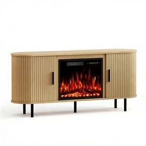 65&quot Modern White Engineered Wood Fluted Fireplace TV Stand for TVs up to 75&quot