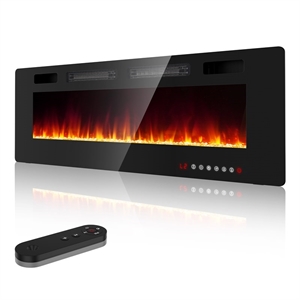 60&quot Ultra Thin Black Metal Recessed Electric Fireplace with 3D Flame Heater