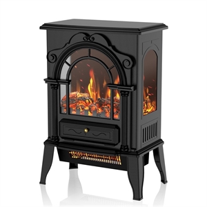 Black Metal 3-Sided Electric Fireplace Heater with Panoramic 3D Flame