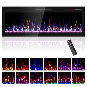 50&quot Black Ultra-Thin Recessed Electric Fireplace with 3D HD Flames & Remote