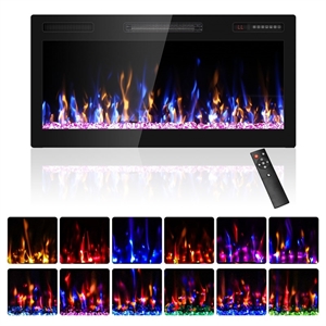 36&quot Black Ultra-Thin Recessed Electric Fireplace with 3D HD Flames & Remote