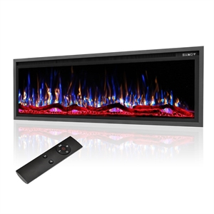 66&quot Black Wall Mount/Recessed Ultra-Thin Electric Fireplace with Remote & Timer
