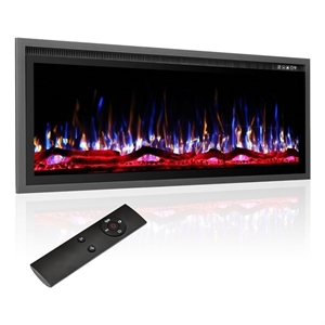46&quot Black Linear Electric Fireplace with Customizable Flames & Remote Control