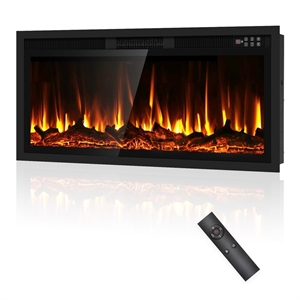 42&quot Black Recessed/Wall Mount Electric Fireplace with 3D Flames & Dual Control