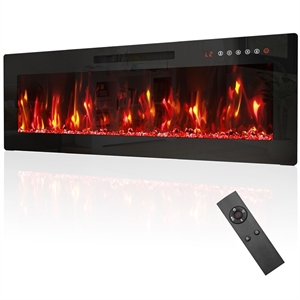 42&quot Black Recessed Electric Fireplace - Customizable Flames & Remote Control