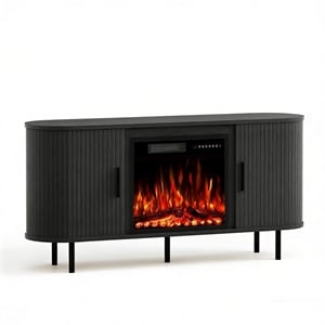 65&quot Modern Black Engineered Wood Fluted Fireplace TV Stand for TVs up to 75&quot