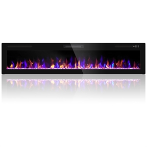 72&quot Ultra Thin Black Metal Recessed & Vent-Free Electric Fireplace