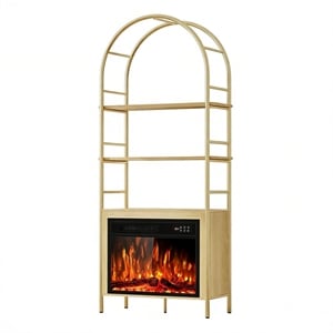 72&quot White Arched Bookshelf with 23&quot Electric Fireplace & Metal Frame