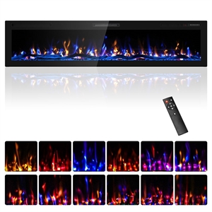 80&quot Black Ultra-Thin Recessed Electric Fireplace with 3D HD Flames & Remote