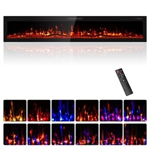 100&quot Black Ultra-Thin Recessed Electric Fireplace with 3D HD Flames & Remote