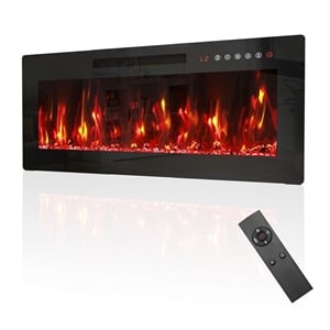 36&quot Black Recessed Electric Fireplace - Customizable Flames & Remote Control