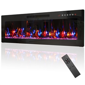 50&quot Black Recessed Electric Fireplace - Customizable Flames & Remote Control