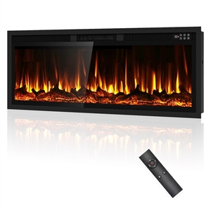 50&quot Black Recessed/Wall Mount Electric Fireplace with 3D Flames & Dual Control