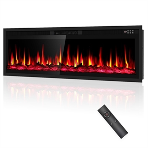 60&quot Black Recessed/Wall Mount Electric Fireplace with 3D Flames & Dual Control