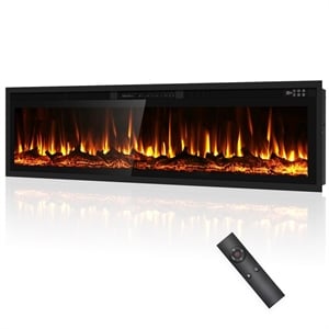 72&quot Black Recessed/Wall Mount Electric Fireplace with 3D Flames & Dual Control