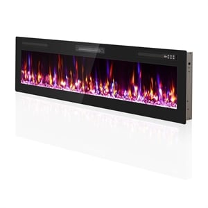 60&quot WiFi-Enabled Recessed Black Electric Fireplace with App & Remote Control