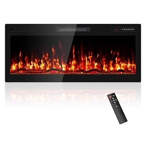 42&quot Black Metal Electric Fireplace with HD 3D Flame & Narrow Bezel