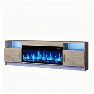 70&quot Gray Engineered Wood TV Stand with 36&quot Fireplace & Marble Top