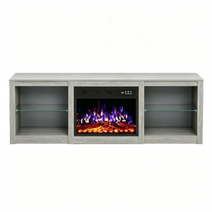70&quot Gray Engineered Wood TV Stand with 23&quot Fireplace & LED Lights