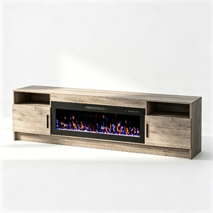 80&quot Gray Engineered Wood TV Stand with 42&quot Fireplace & LED Lights