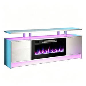 70&quot White Engineered Wood TV Stand with 36&quot Electric Fireplace & LED