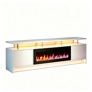 80&quot White Engineered Wood TV Stand with 42&quot Electric Fireplace & LED