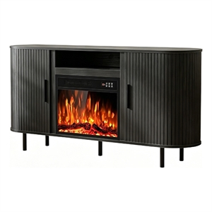 65&quot Black Engineered Wood TV Stand with 23&quot Electric Fireplace & LED