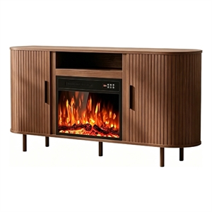 65&quot Brown Engineered Wood TV Stand with 23&quot Electric Fireplace & LED