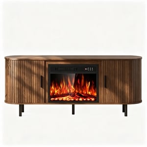 65&quot Brown Engineered Wood TV Stand with 23&quot Electric Fireplace & LED