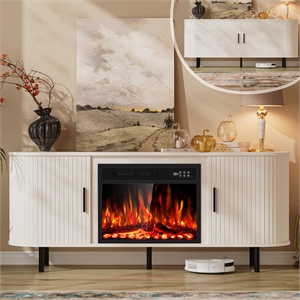 65&quot White Engineered Wood TV Stand with 23&quot Electric Fireplace & LED