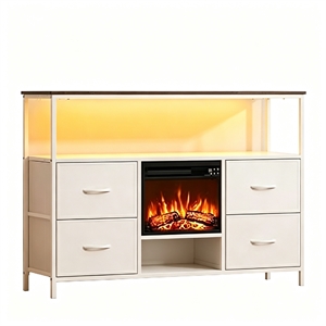 55&quot White Engineered Wood TV Stand with 14&quot Electric Fireplace & LED