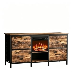 55&quot Brown Engineered Wood TV Stand with Electric Fireplace & LED