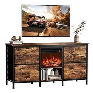 47&quot Brown Engineered Wood TV Stand with 14&quot Electric Fireplace & LED