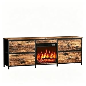 55&quot Brown Engineered Wood TV Stand with Electric Fireplace & LED