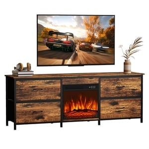 68&quot Brown Engineered Wood TV Stand with 18&quot Electric Fireplace & LED