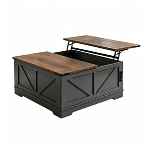 40&quot Black Engineered Wood Square Lift Top Coffee Table with Charging Station