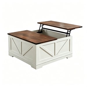 40&quot White & Brown Engineered Wood Square Lift Top Coffee Table with Outlets