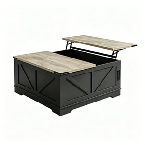 40&quot Black & Grey Engineered Wood Square Lift Top Coffee Table with Outlets