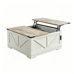 40&quot White & Grey Engineered Wood Square Lift Top Coffee Table with Outlets