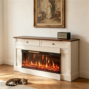 61&quot White Engineered Wood Electric Fireplace Mantel with 40&quot Heater Insert