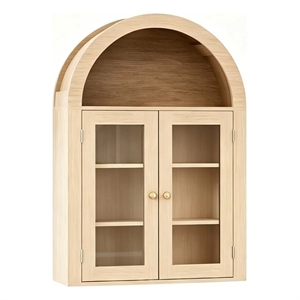 24&quotW Medium Wood Engineered Wood Arch Wall Cabinet with Glass Doors