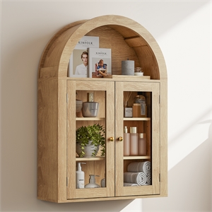 24&quotW Medium Wood Engineered Wood Arch Wall Cabinet with Glass Doors