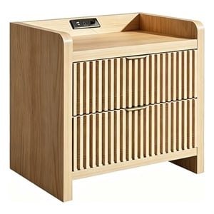 24&quot Medium Wood Engineered Wood Nightstand with Charging Station