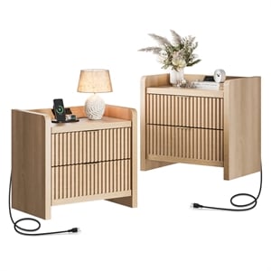 24&quot Medium Wood Engineered Wood Nightstand with Charging Station