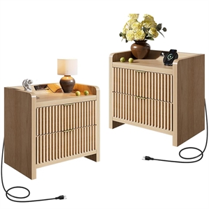 24&quot Medium Wood Engineered Wood Nightstand with Charging Station