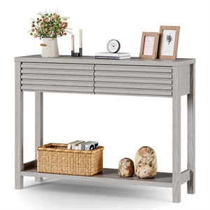 40&quot Gray Fluted Console Table in Engineered Wood with 2 Drawers