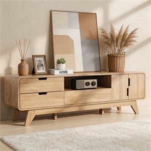 62&quot Medium Wood TV Stand in Engineered Wood with 3 Drawers for TVs up to 65&quot