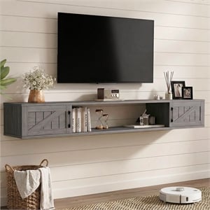 67&quot Gray Floating TV Stand in Engineered Wood for TVs up to 80&quot