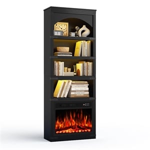 70&quot Black Arched Bookcase with LED Lights and 5 Shelves in Engineered Wood