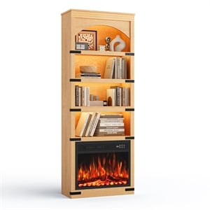 70&quot Medium Wood Arched Bookcase with LED Lights and 5 Shelves in Engineered Wood